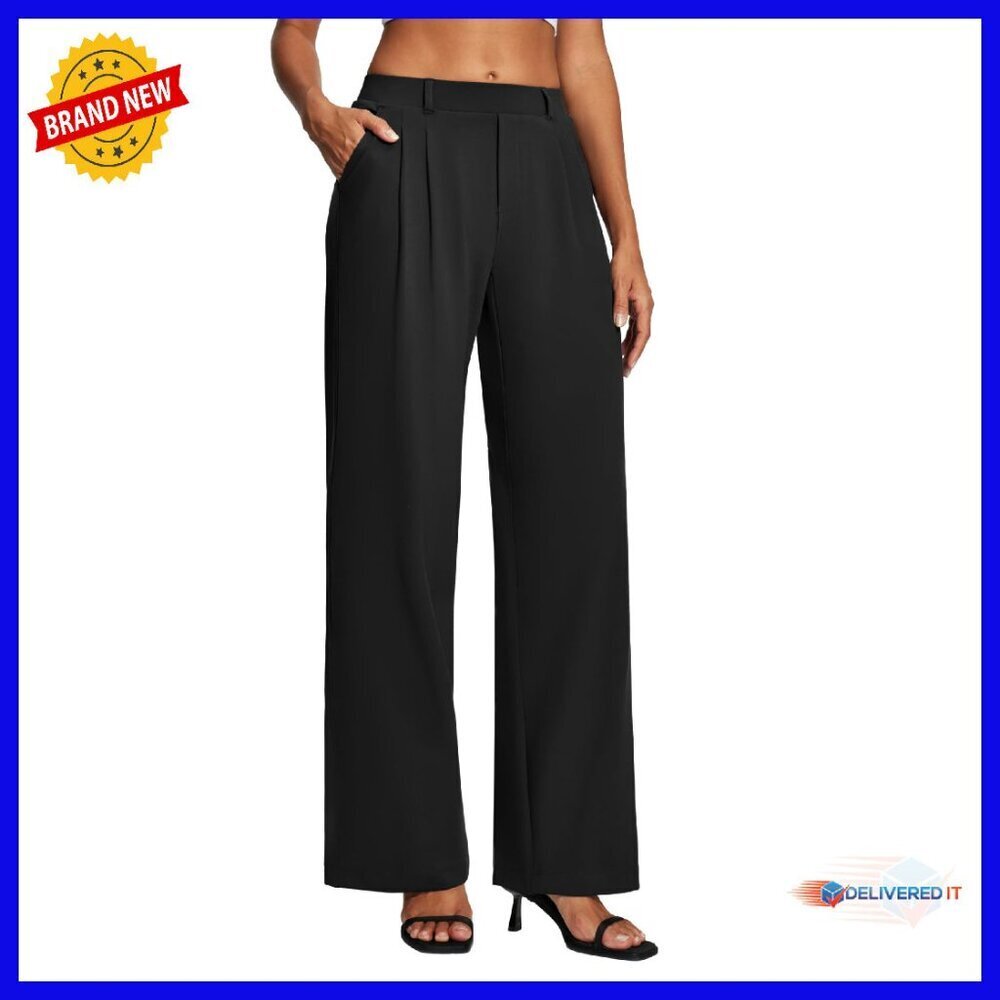 Stretchy Wide Leg Work Pants High Waist Pull On Business Casual